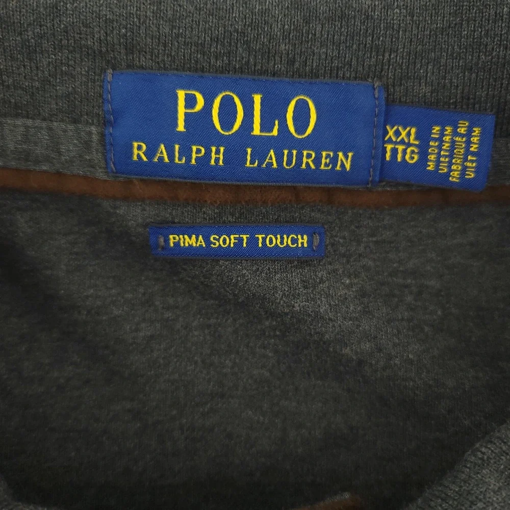 Polo Ralph Lauren Polo Shirt Mens 2XL Gray Solid Pima Soft Touch Long Sleeve Top